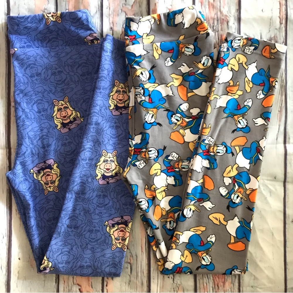 2 Pack Disney MISS PIGGY & DONALD DUCK Print Soft LEGGINGS G…